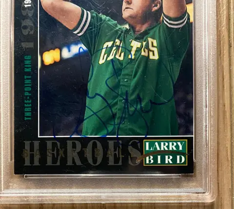 1993 Upper Deck Heroes #24 Larry Bird - Three-Point King - Hand Signed Card - PSA/DNA Certified 9
