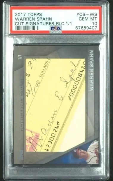 2017 TOPPS - #CS-WS Warren Spahn - Cut Signatures Relic 1/1 - PSA 10
