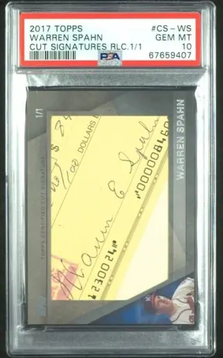 2017 TOPPS - #CS-WS Warren Spahn - Cut Signatures Relic 1/1 - PSA 10