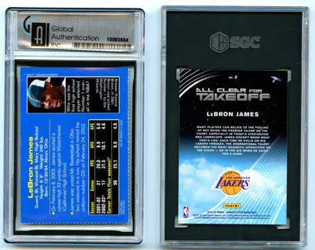 2003 and 2019 Sports Illustrated, Panini - LeBron James - Lot of 2 - Rookie SI for Kids GAI 8 & All Clear for Takeoff SGC 9.5