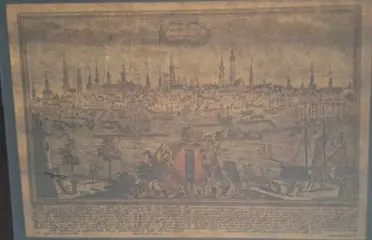 Nederland, Amsterdam; F.B. Werner delin /J. Georg Rengle sculps. Mart. Engelbrecht exud. A.Y. - Stadsgezicht Amsterdam vanaf het IJ - 1681-1700