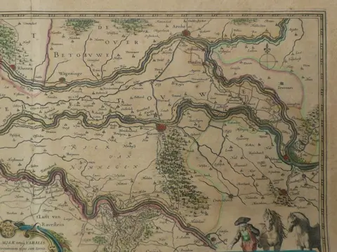 Nederland, Gelderland, Rivierengebied, Nijmegen, Rijn, Maas; W. Blaeu - Tractus Rheni et Mosae totusq Vahalis Rhenoberca Gorcomium - 1621-1650