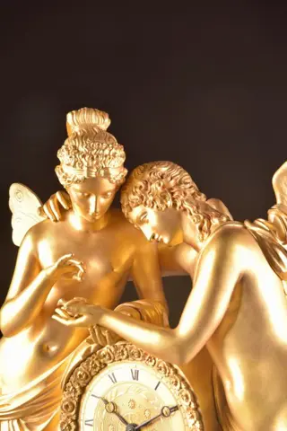 Grote fascinerende Franse Empire pendule met "Amore & Psyche" by Jean-Baptiste Lepaute (6 February - Verguld brons - Begin 19e eeuw