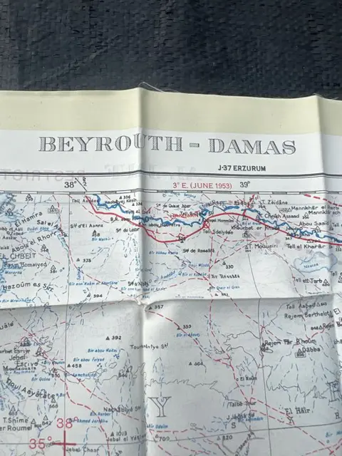 Verenigd Koninkrijk - Rare RAF Cold War SILK Pilot Evasion / escape map - Israel - Syria - Libanon - Al Jauf - Saudia Arabia - 1953