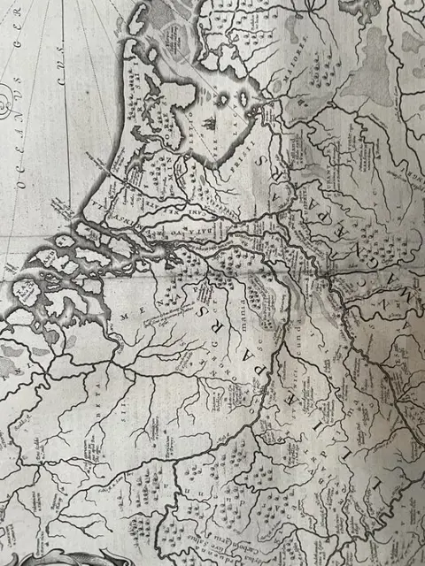 Nederland, Nederlanden inclusief deel van. Belgie; Hewich, SalomonSavry,en Janssonius - Patriae antiquae inter Iuly (=Caesar) et Caroli magni - 1651-1660