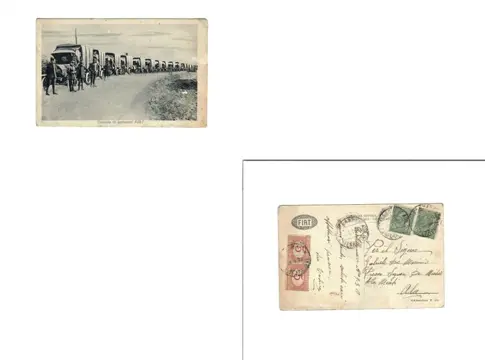 Italië - Eerste Wereldoorlog - Ansichtkaart "Common Sense and Tricolore" Florence 1927 Ezio Anichini - Enkele Ansichtkaart (Ansichtkaart "Fiat Truck Column" uit de Eerste Wereldoorlog met fiscale zegels erop van 1) - 1919