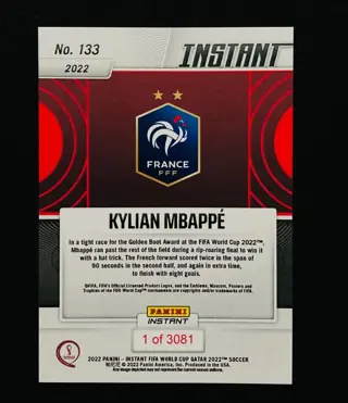 2022 Panini Instant World Cup #133 Kylian Mbappé - Golden Boot - Limited Edition