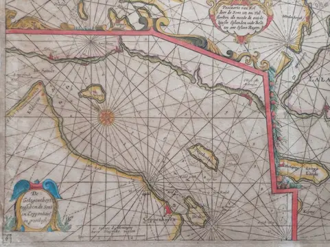 Denemarken, Copenhagen; J. Colom - Pascaarte van Kol door de Sont tot om Valsterbon als meede de zuijdelijxste Eijlanden - 1661-1680