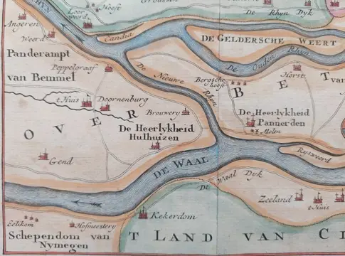 Nederland, Gelderland, Schenkenschans eo; Isaak Tirion - Naaukeurige Aftekening van de loop der rivieren bij Schenkenschans - 1744