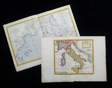 Italië, [Lot of 2]; C. Delamarche & R. de Vaugondy / Jean-Beptiste B. D'Anville - L'Italie / Carte pour l'Expedition d'Annibal, sur laquelle son passage en Italie - 1761-1780