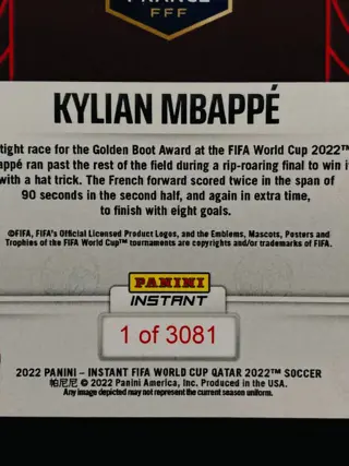 2022 Panini Instant World Cup - Kylian Mbappé #133 - Limited Edition /3.081 - Uitverkocht