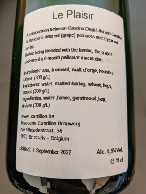 Cantillon - Le Plaisir 2022 - 75cl flessen