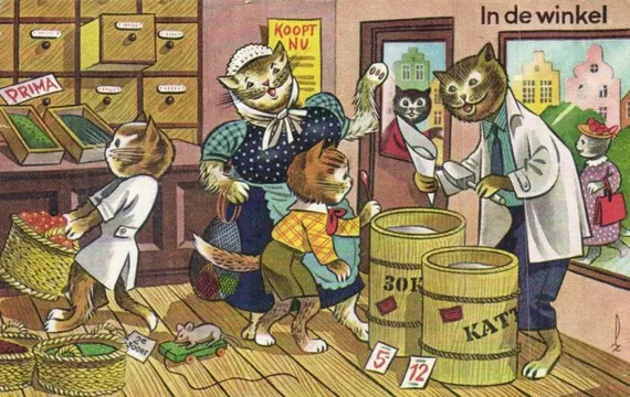 Aangeklede Katten/ Poezen - Getekend en Gefotografeerd- veel surrealistische voorstellingen, - Ansichtkaarten (Collectie van 68) - 1920-1960