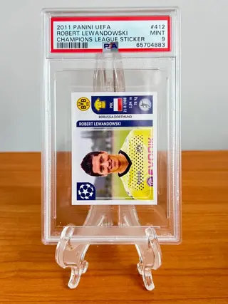 2011/12 Panini UCL Stickers - #412 - Robert Lewandowski - Borussia Dortmund - UCL Rookie Sticker - PSA 9