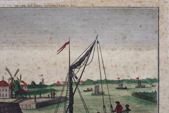 Nederland, Delft; Georg Balthasar Probst, Augsburg - Guckkastenblatt - Geszigt tot Delfshaven na de Maest - 1781-1800