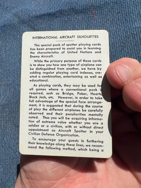 Verenigde Staten van Amerika - Rare WW2 Set of US Army ''Aircraft Silhouette'' Playing Cards - US Army Issue - German-Italian-US-UK