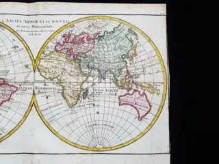 wereldkaart, Mappamondo, Globe in Hemispheres; Rigobert Bonne - L'Ancien Monde et le Nouveau en Deux Hemispheres - 1761-1780