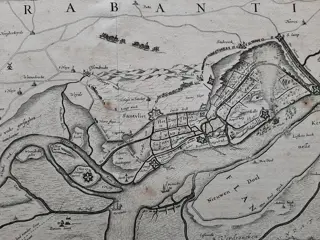 Nederland, België, Schelde, Blokkade Antwerpen, Bergen op Zoom, Zandvliet; Willem en Joan Blaeu - Tabula Castelli ad Sandflitam, qua simul inundati agri, (...) - ca. 1645