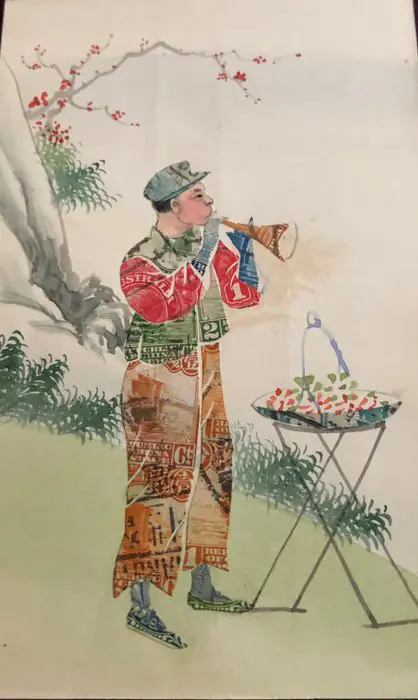 China - Chinese postkaarten met postzegelcollage - Ansichtkaarten (Groep van 6) - 1912-1920