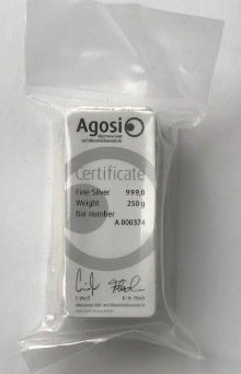 250 gram - Zilver .999 - AGOSI Deutschland - Verzegeld en met certificaat
