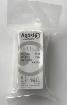 250 gram - Zilver .999 - AGOSI Deutschland - Verzegeld en met certificaat