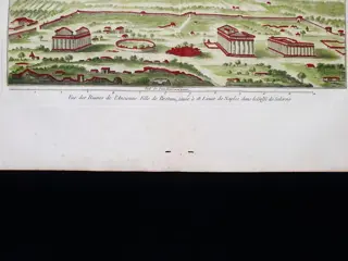Italië, Campania, Salerno, Pesto, Capaccio; J.J.F. De Lalande - Vue des Ruines de l'Ancienne Ville de Paestum, Situee a 18 lienes de Naples dans le Golfe de Salerne - 1761-1780