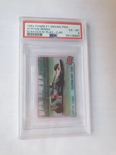 1984 Panini F1 Grand Prix - Ayrton Senna - Scratch 'n Play - Car - Rookie Card - PSA 6
