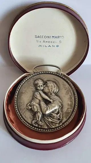 Madonna met kindervotiefmedaille eind 19e/begin 20e eeuw - Italië - Zilver - Eind 19e eeuw