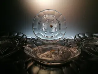 Charles Graffart en René Delvenne - Val Saint Lambert - clear art deco plates "Côtes plates" (6) - Art Deco - Glas, Kristal