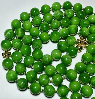 Exclusief collier van Groene Jade ZEER ZELDZAAM - met Griekse kruisen van Hematiet (bescherming en evenwicht). Sterling zilver - Na 2000