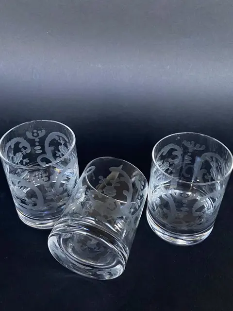 Prachtige suite van 5 whiskyglazen - Geëtst glas