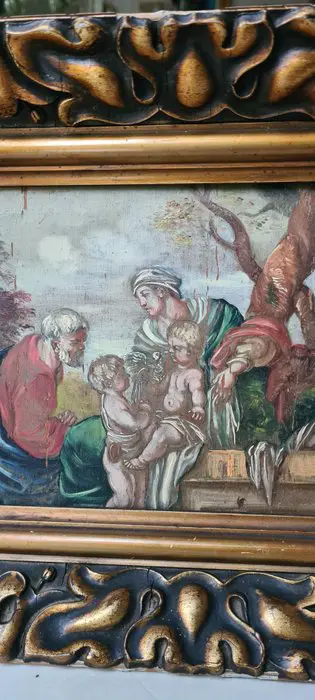 Heilige Familie en Heilige Johannes de Doper als kind, geschilderd op eikenhouten paneel (1) - Eik - 18e eeuw