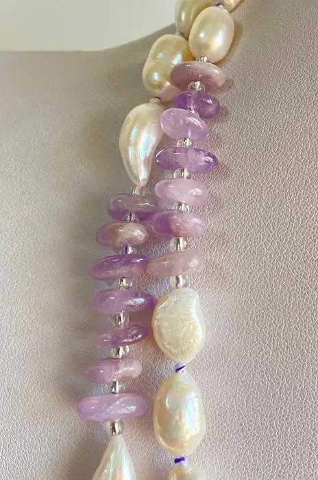 Exclusieve set van White Pearl en Amethyst - met Griekse kruisen van Hematiet. Sterling Zilver 925. - Na 2000