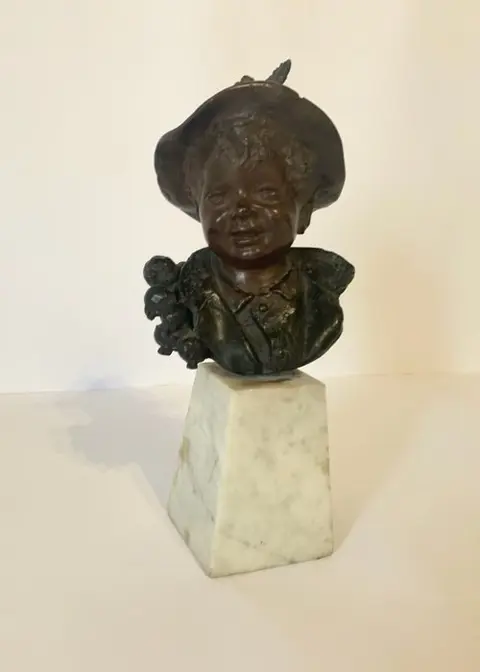 Tommaso Campajola (XIX-XX) - Beeld, Buste, kind (1) - Brons - Begin 20e eeuw