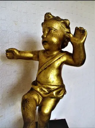 Beeld, Italiaans gesneden verguld hout Putto figuur (1) - Hout, Verguld - Begin 20e eeuw