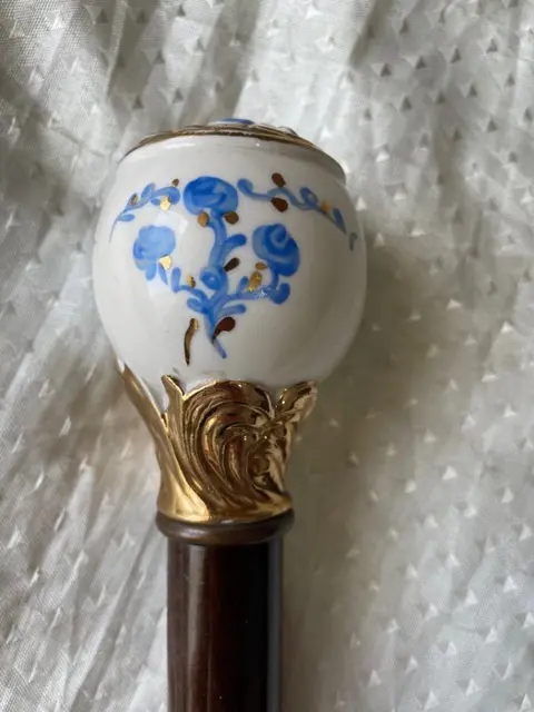 Wandelstok - Hout, Keramiek, Messing - Tweede helft 20e eeuw