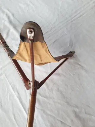 Zitwandelstok - Zitting leer op canvas, houten stok en handvat - 1930 - 1940