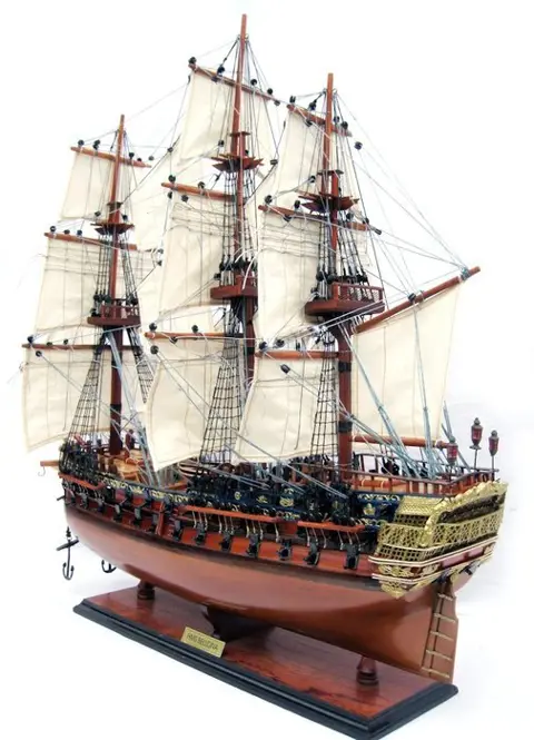 Scheepsmodel op schaal, HMS Bellona (1760) - Hout - Eind 20e eeuw