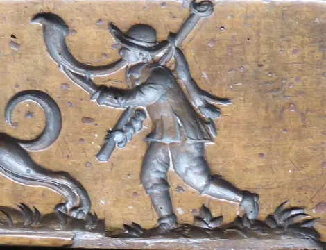 Antieke Speculaasplank: De lange jacht, afgebeeld in: J.J. Schilstra, “Prenten in Hout” - Hout - 19e eeuw