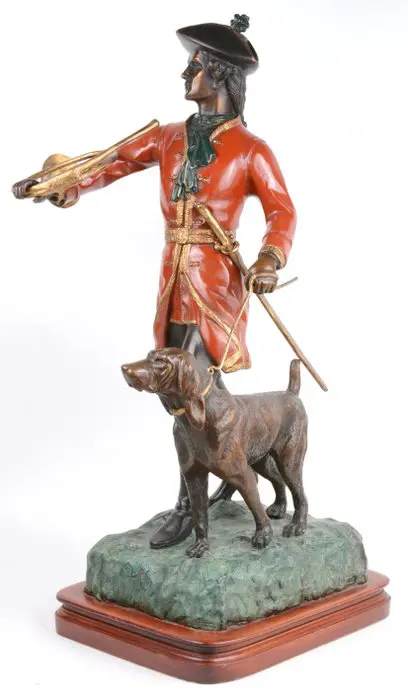 Naar Hippolyte François Moreau (1832-1927) - Beeld, Engelse jager met hond en hoorn (1) - Brons - Eind 20e eeuw
