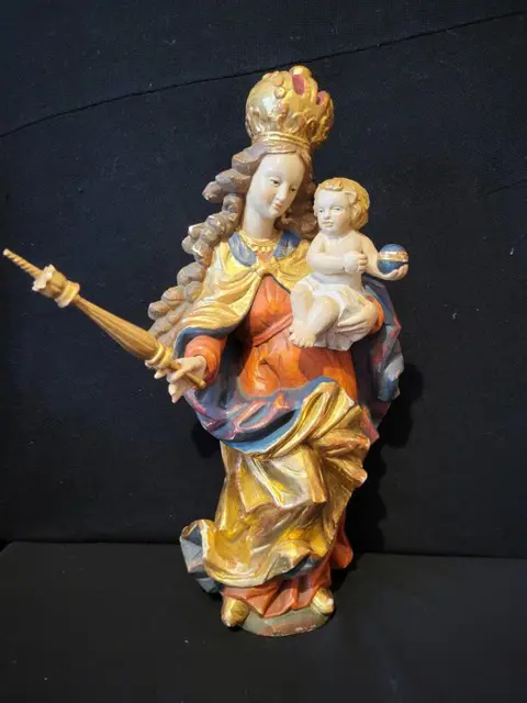 Beeld, Madonna en kind - Barok stijl - Gips, Hout, Verguld - 20e eeuw