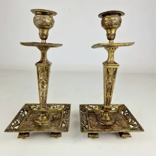 Pair of elegant gilded table candlesticks Ca. 1830 (2) - Brons, Verguld - Begin 19e eeuw