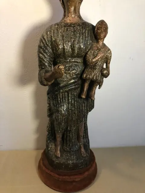 Beeld, Madonna en kind - Romaanse stijl - Hout - 18e/19e eeuw