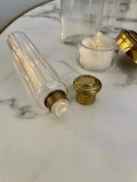 Kaptafel, Kappersset (4) - Glas, Messing, Verguld - Rond 1900