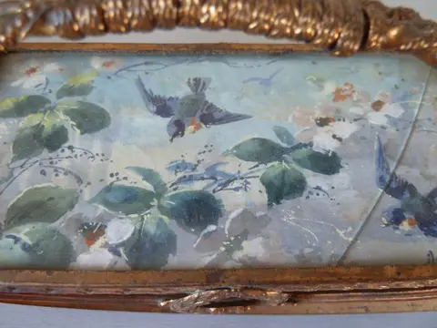 Blotterhouder met gesigneerd schilderij (1) - Glas, Koper - 19e eeuw