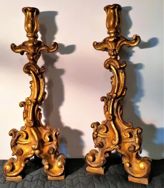 Kandelaar (2) - Rococo stijl - Hout - 19e eeuw