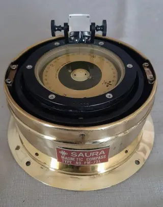 Magnetisch kompas in kompashuis - messing , glas - Tweede helft 20e eeuw