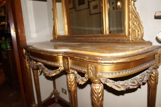 Console en spiegel (2) - Lodewijk XVI-stijl - Gips, Hout, Marmer, Verguld - Eind 19e eeuw