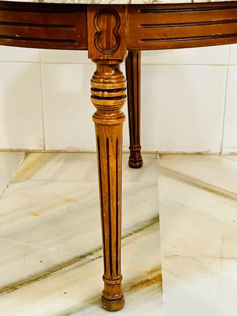 ronde bijzettafel - Mahonie, Marmer - 20e eeuw