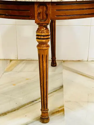 ronde bijzettafel - Mahonie, Marmer - 20e eeuw